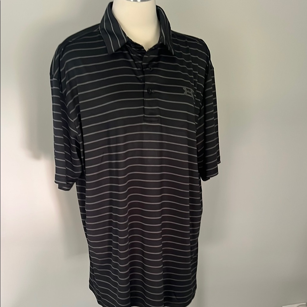 Under Armour Black and Gray Polo Shirt Classic Striped Design - Picture 3 of 5